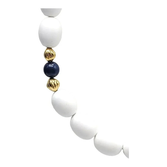 Monet White Blue Lucite Gold Tone Bead Beaded Choker Necklace 17" - Picture 2 of 5